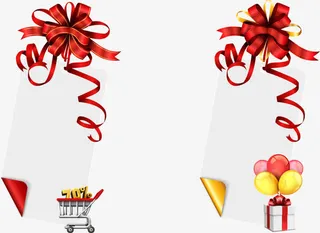 矢量红色丝带蝴蝶结与购物车免抠
