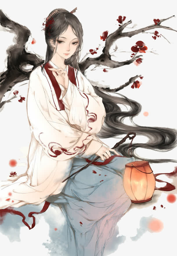 手绘古典美女免抠