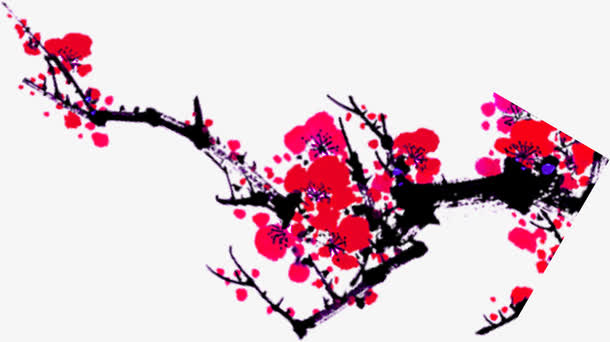 红色高清冬季梅花树枝免抠