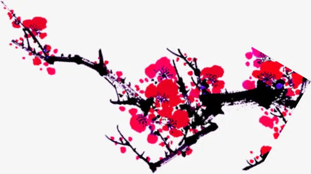 红色高清冬季梅花树枝免抠