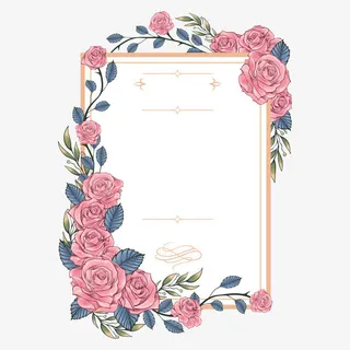 粉红花卉请柬装饰边框免抠
