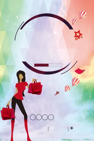 渐变女孩热气球多彩背景素材高清