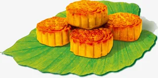 中秋月饼绿色叶子免抠