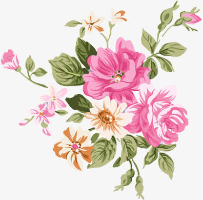 春天黄粉色水彩花朵藤蔓免抠