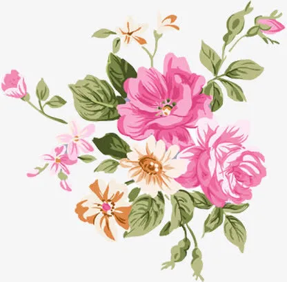 春天黄粉色水彩花朵藤蔓免抠
