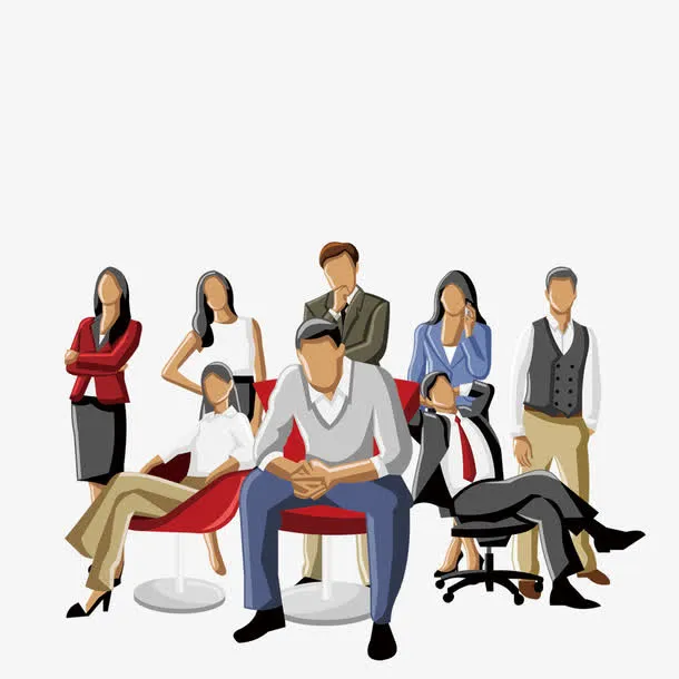 工作中的职场人物手绘卡通插图免抠