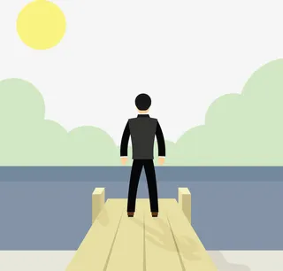 站在河边看日出的男士免抠