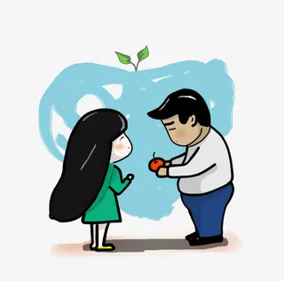 手绘蓝色爱心情侣免抠