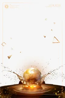 金色炫酷水花球体装饰边框免抠