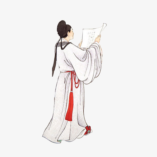 白色中国风诗人装饰免抠