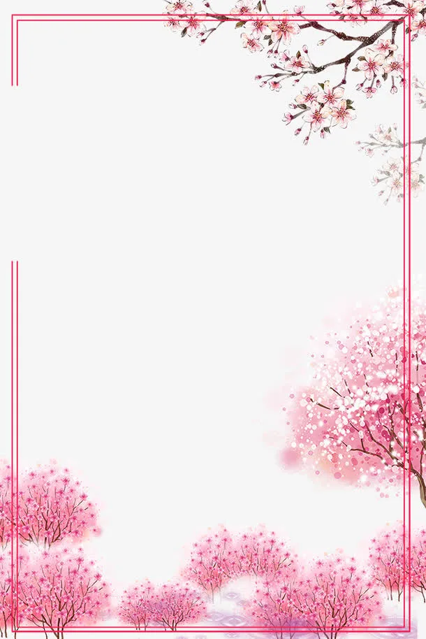 樱花节浪漫粉红樱花边框免抠