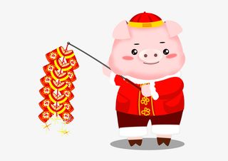 卡通猪年放鞭炮设计免抠