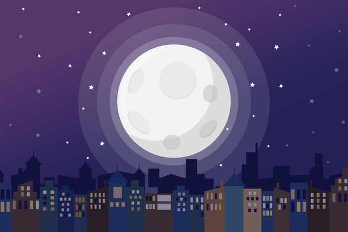 卡通手绘唯美月亮静谧夜晚背景素材高清