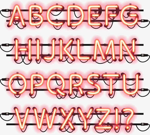 霓虹灯字母和符号矢量图免抠