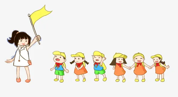 卡通插画春天春游郊游的孩子们免抠