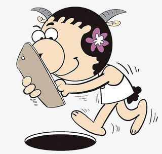 手绘低头族边走边看坏习惯免抠