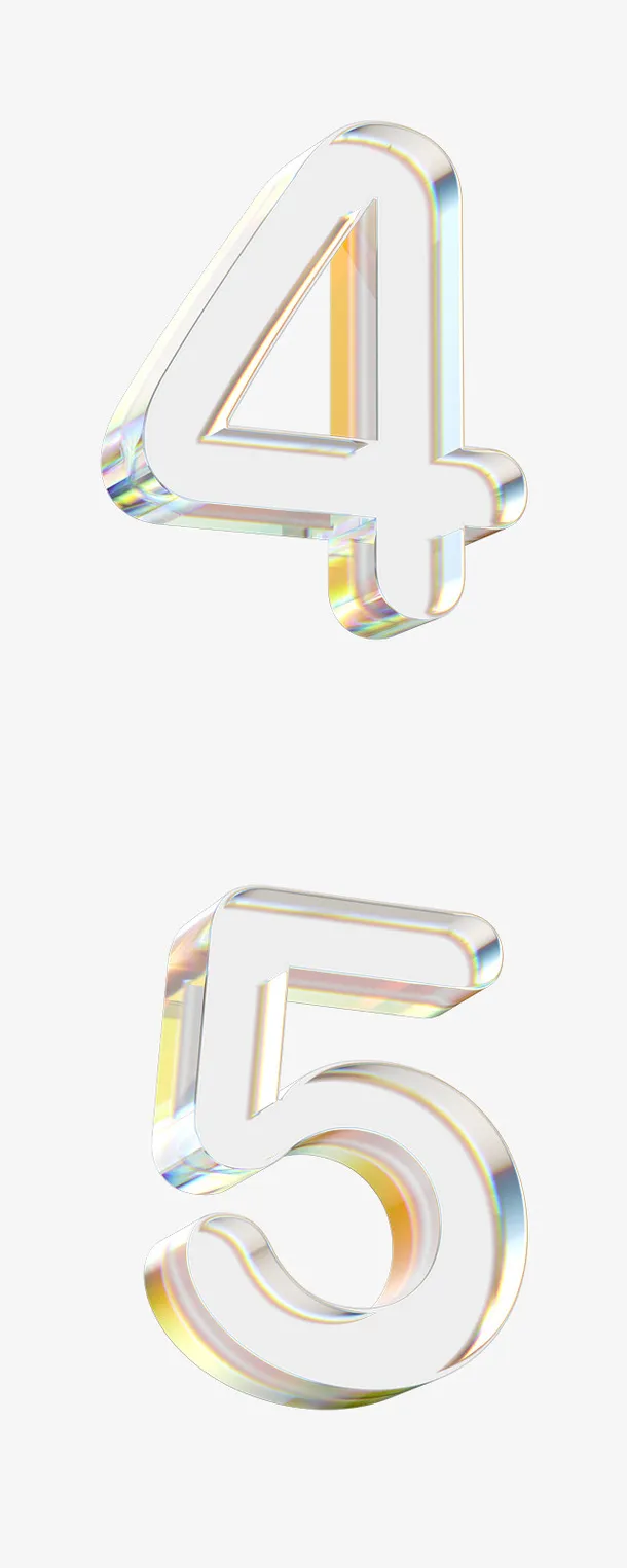 立体水晶透明金边数字45免抠