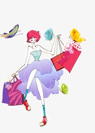 女生节美丽的姑娘蝴蝶围绕免抠