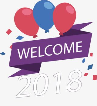 紫色气球新年快乐标题免抠