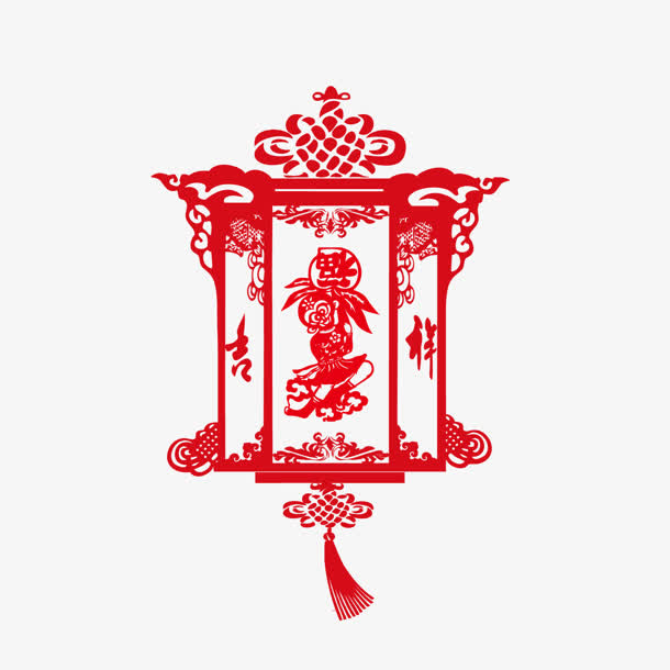 创意红色的剪纸灯笼造型免抠