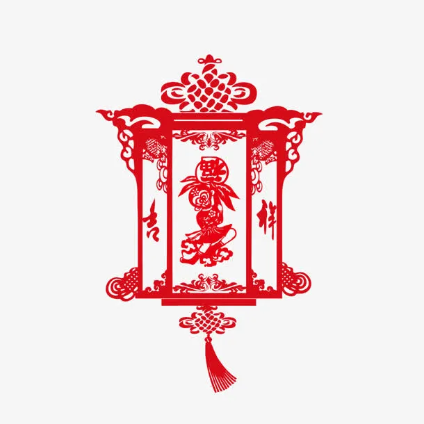 创意红色的剪纸灯笼造型免抠