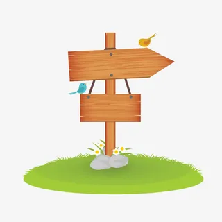 手绘分岔路口指示牌带小鸟矢量免抠