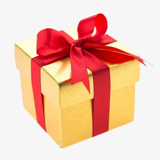 高清红色蝴蝶结装饰金色礼盒免抠