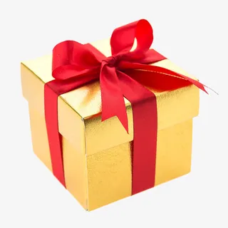 高清红色蝴蝶结装饰金色礼盒免抠