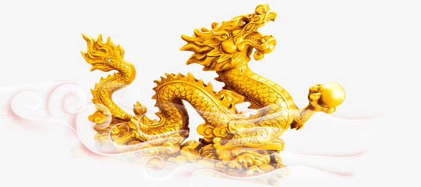 卡通蛟龙戏珠和云纹png免抠