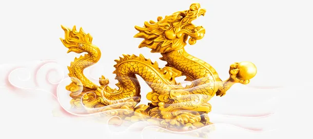 卡通蛟龙戏珠和云纹png免抠