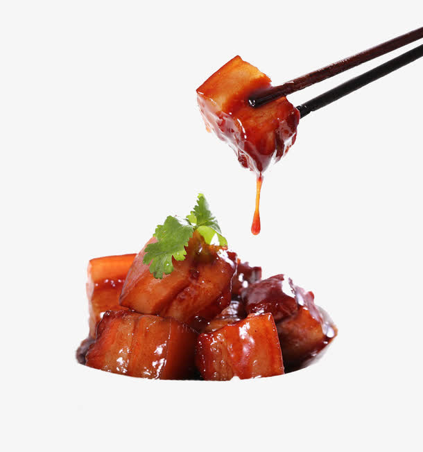 筷子夹肥肉素材免抠