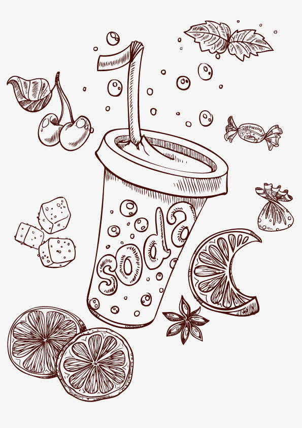 棕色手绘咖啡杯子免抠