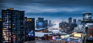 城市摄影蓝色电商海报背景高清