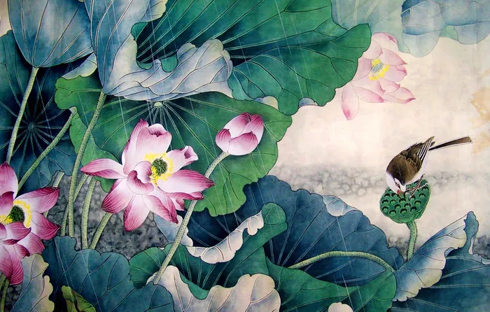 荷花荷塘国画高清