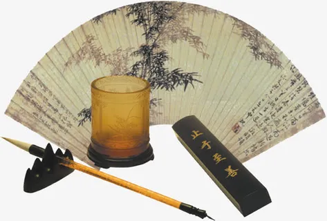 中国风笔墨扇免抠