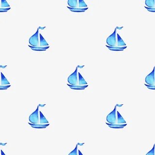 清新森系水彩蓝色船花纹底纹免抠