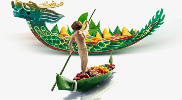 绿色端午节赛龙舟插画设计免抠