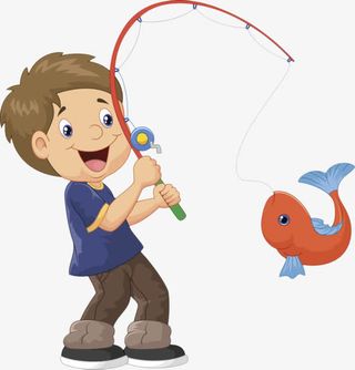 卡通手绘钓鱼免抠