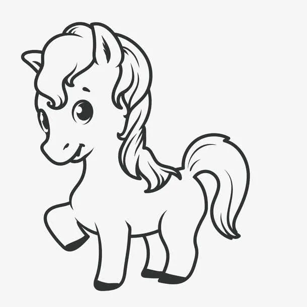 手绘赤色线描可爱小马免抠png免抠
