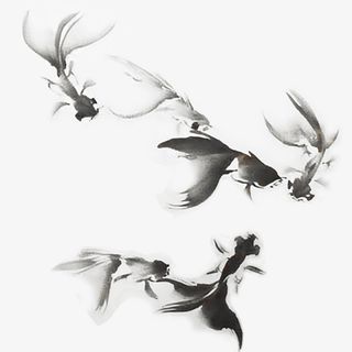 水墨系列山水画之金鱼群免抠