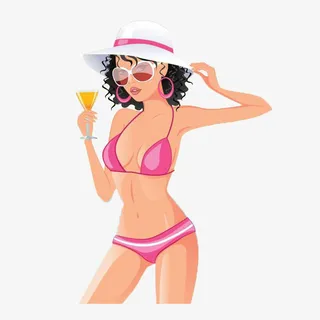 卡通性感美女喝果汁免抠