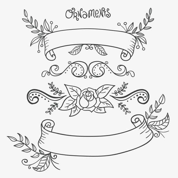 矢量花框线稿素材免抠