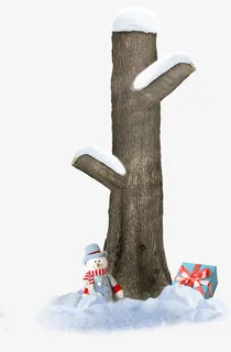 带雪树干圣诞元素免抠