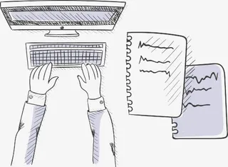 h5素材卡通手绘玩电脑免抠