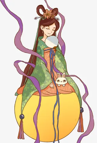 手绘嫦娥装饰图案免抠