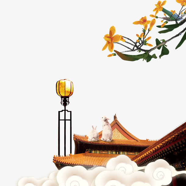 中秋节海报建筑装饰免抠