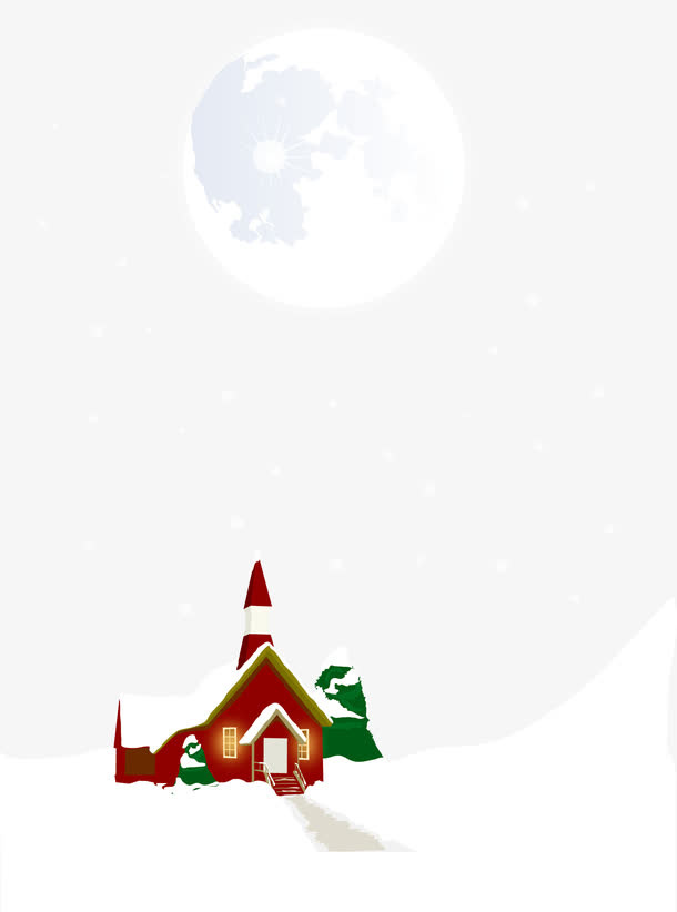 夜晚的雪红房子免抠