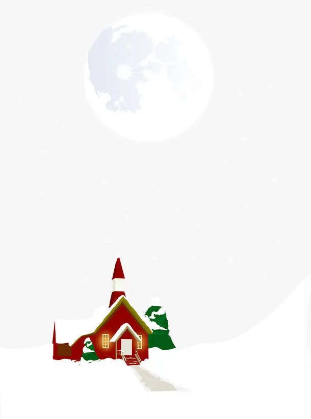 夜晚的雪红房子免抠