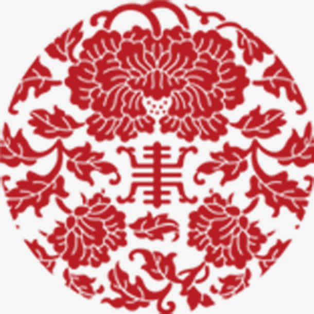 红色镂空牡丹剪纸七夕免抠