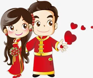 卡通红色小夫妻婚礼元素免抠